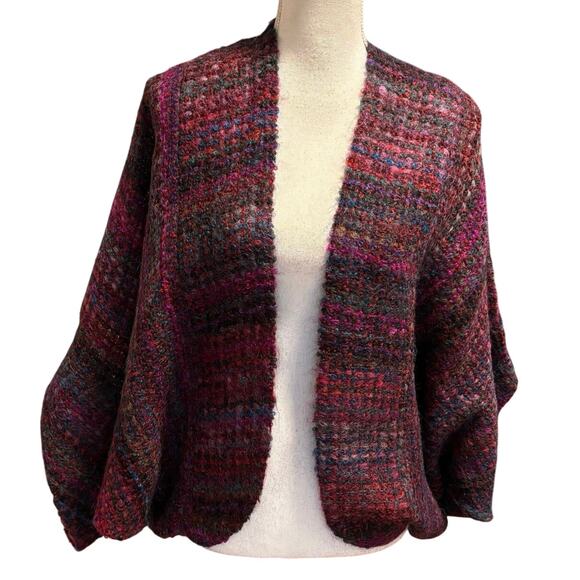 Nessa Warner Handmade Hand Woven Cocoon Mohair Open Front Sweater Multicolor - Picture 1 of 4